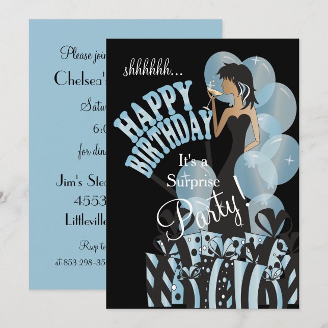 Happy Birthday Diva Girl | DIY Name | Aqua Invitation (Front/Back)