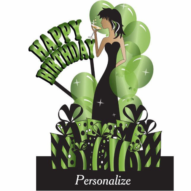 Happy Birthday Diva Girl | DIY Name | Bright Green Statuette (Front)