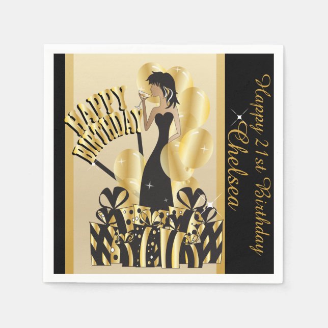 Happy Birthday Diva Girl | DIY Name | Gold Paper Napkins (Front)