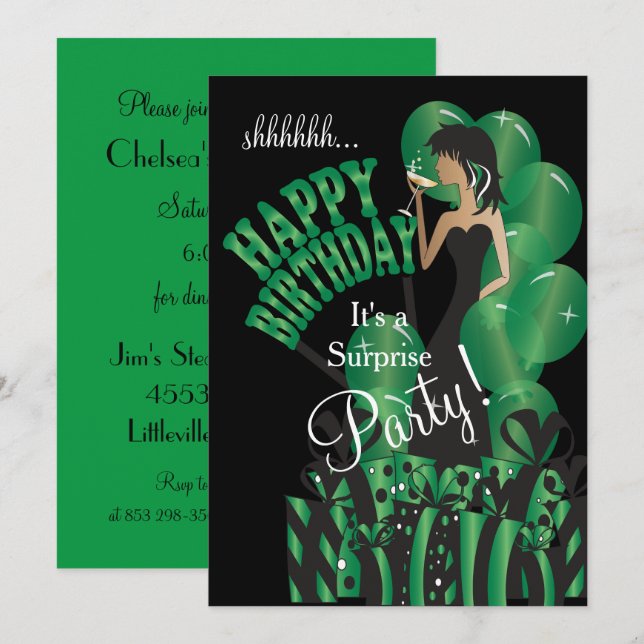 Happy Birthday Diva Girl | DIY Name | Green Invitation (Front/Back)