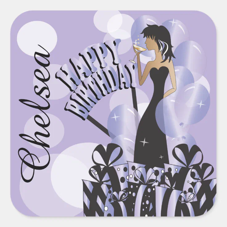 Happy Birthday Diva Girl | DIY Name | Light Purple Square Sticker | Zazzle