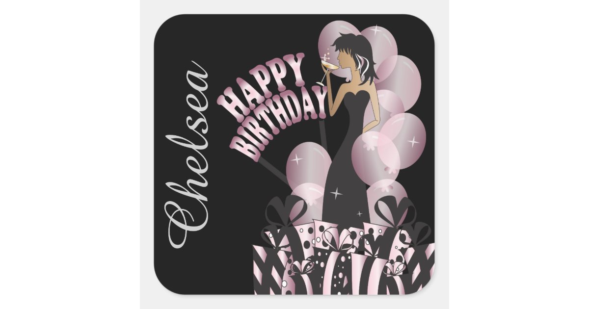 happy birthday diva girl diy name pink square sticker zazzlecom