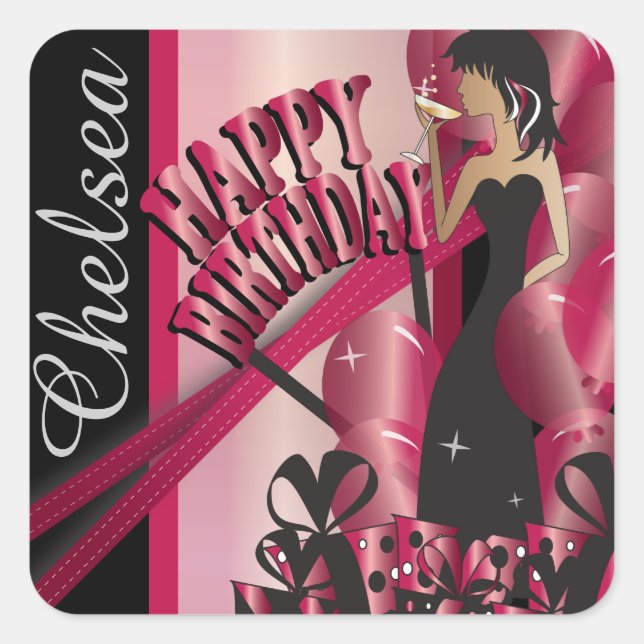 Happy Birthday Diva Girl | DIY Name | Ruby Red Square Sticker (Front)