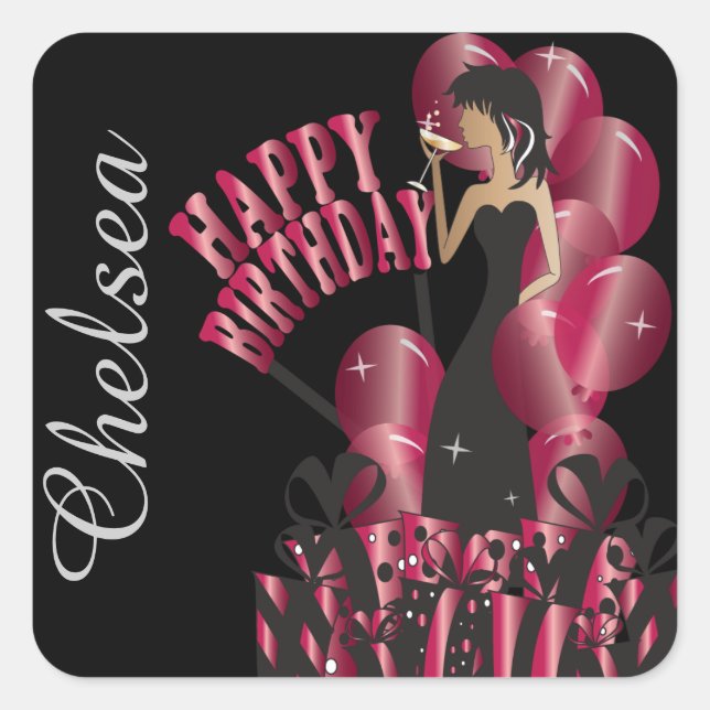 Happy Birthday Diva Girl | DIY Name | Ruby Red Square Sticker (Front)
