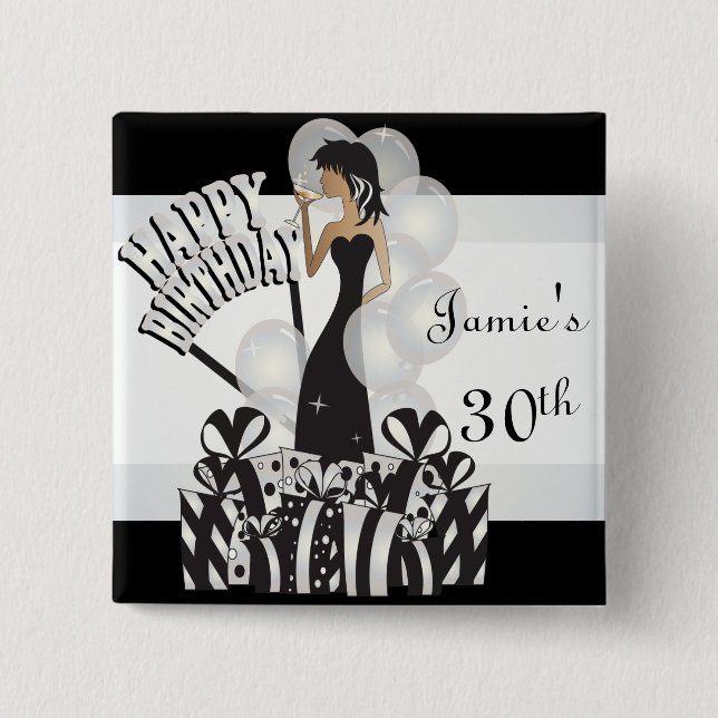 Happy Birthday Diva Girl | DIY Name | White Button (Front)