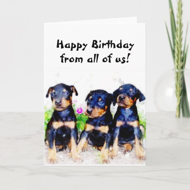 Happy Birthday Doberman puppies greeting card (Front)