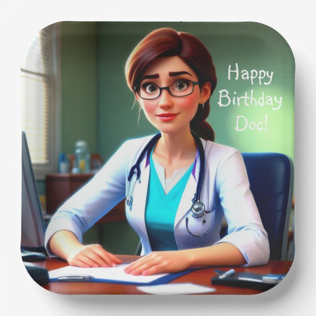 Happy Birthday Doctor Paper Plates (Front)