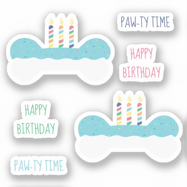 Happy Birthday Dog Bone Cake Sticker (Front)