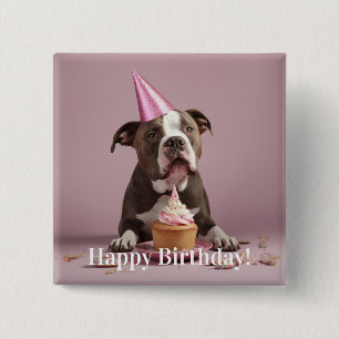 Happy Birthday! Dog eating cake  Button