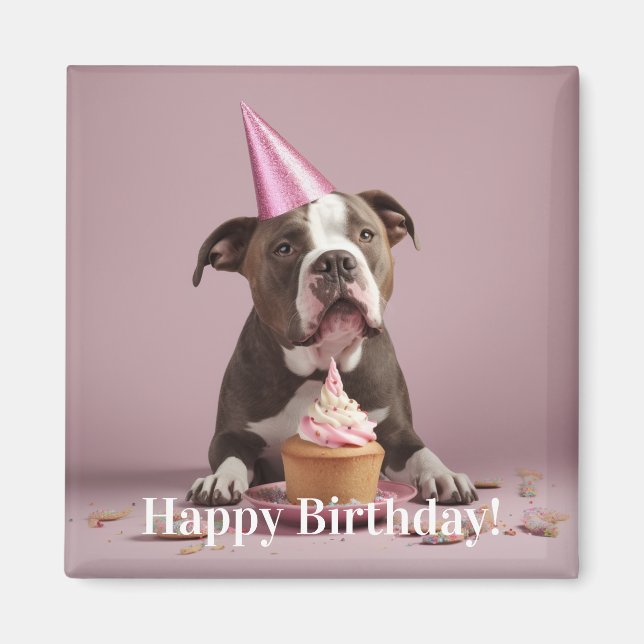 Happy Birthday! Dog eating cake  Magnet (Front)