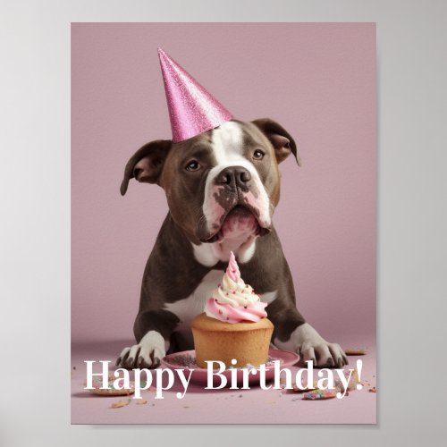 Happy Birthday Dog eating cake  Poster