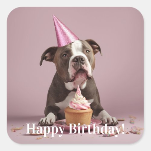 Happy Birthday Dog eating cake  Square Sticker