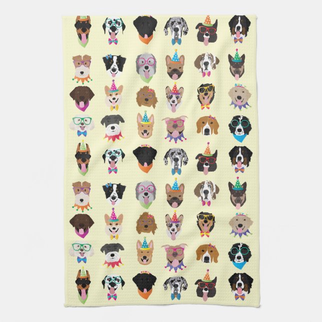 Happy Birthday Dog Faces Pawty Animals Kitchen Towel (Vertical)