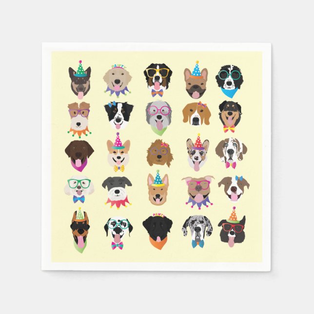Happy Birthday Dog Faces Pawty Animals Napkins (Front)