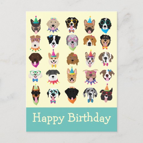Happy Birthday Dog Faces Pawty Animals Postcard