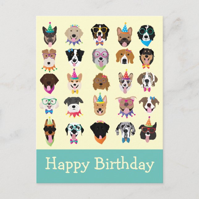 Happy Birthday Dog Faces Pawty Animals Postcard (Front)