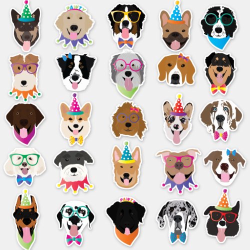 Happy Birthday Dog Faces Pawty Animals Sticker