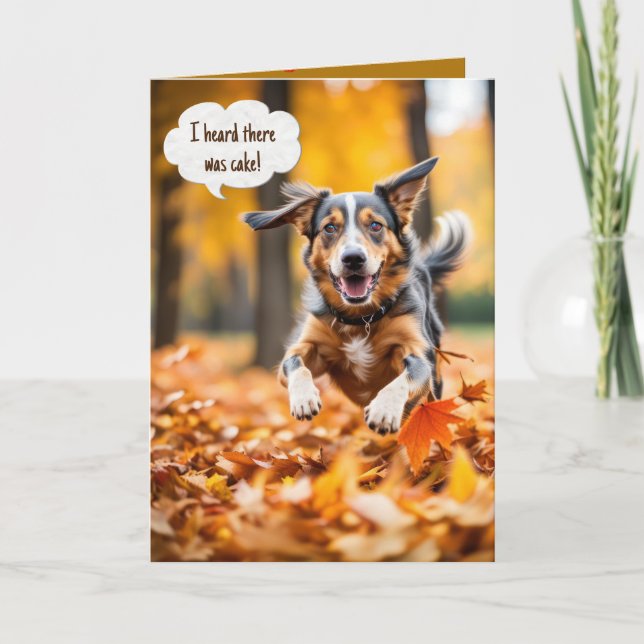 Happy Birthday Dog In Fall Leaves Card (Front)