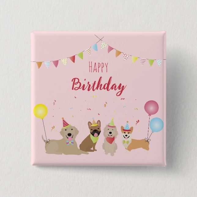 Happy Birthday Dog Party Button (Front)