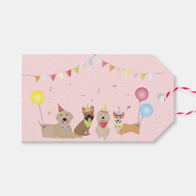 Happy Birthday Dog Party Gift Tags (Front (Horizontal))
