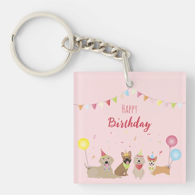 Happy Birthday Dog Party Keychain (Front)