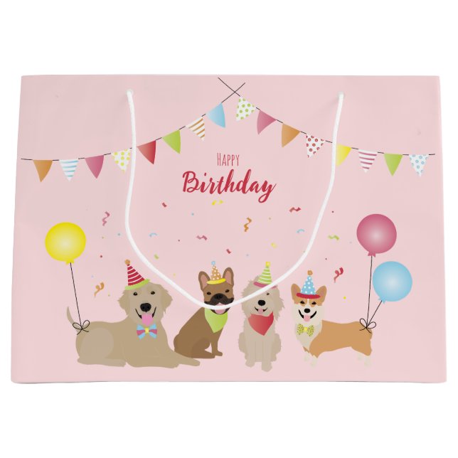 Happy Birthday Dog Party Large Gift Bag (Front)