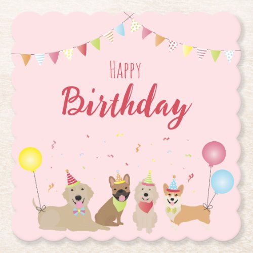 Happy Birthday Dog Party  Paper Coaster