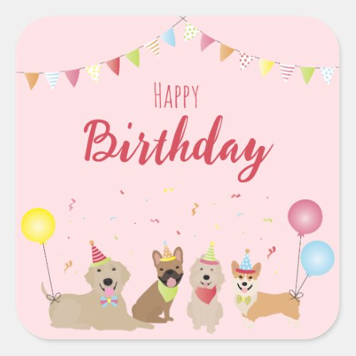 Happy Birthday Dog Party Square Sticker