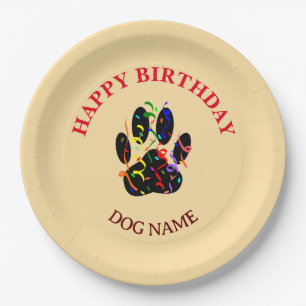 Happy Birthday Dog Paw Confetti Editable Paper Plates