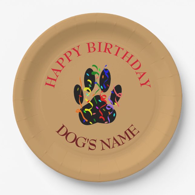 Happy Birthday Dog Paw Confetti Paper Plates (Front)
