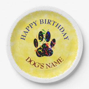 Happy Birthday Dog Paw Confetti Paper Plates