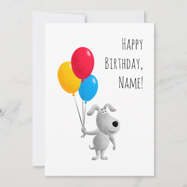 Happy Birthday Dog Puppy Balloons Card (Front)