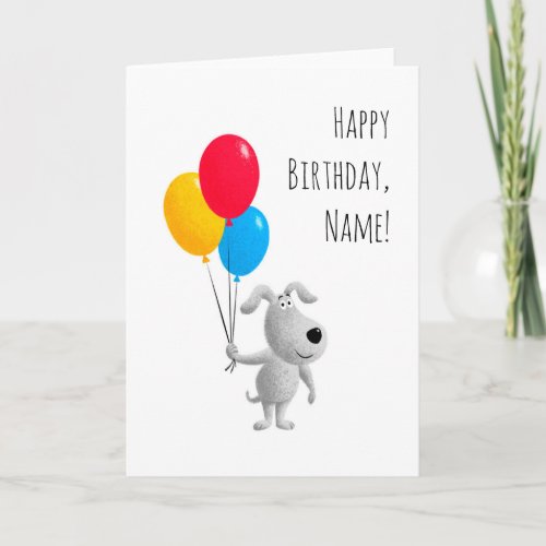 Happy Birthday Dog Puppy Balloons Card