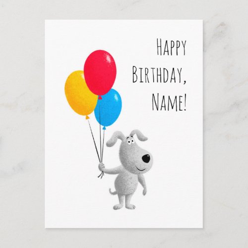 Happy Birthday Dog Puppy Balloons Postcard