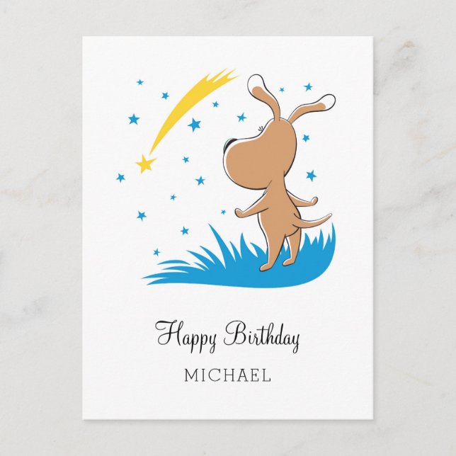 Happy Birthday Dog Puppy Shooting Star Starlit Postcard (Front)
