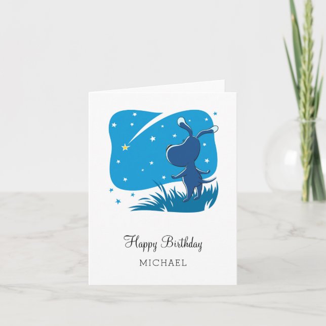 Happy Birthday Dog Puppy Shooting Star Starlit Sky Card (Front)