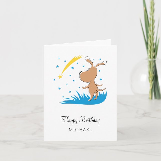 Happy Birthday Dog Puppy Shooting Star Starlit Sky Card (Front)