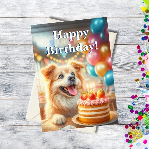 Happy Birthday Dog With Cake ai artwork Card