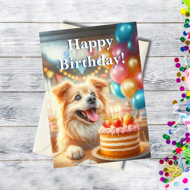 Happy Birthday Dog With Cake ai artwork Card (Creator Uploaded)