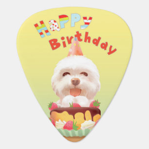 Happy Birthday Dog with Cake Guitar Pick