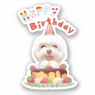 Happy Birthday Dog with Cake Sticker