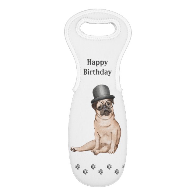 Happy Birthday Dog With Hat Wine Bag (Front Flat)