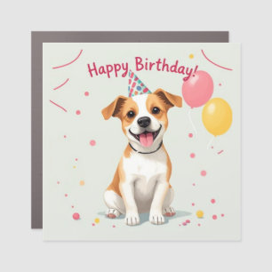 Happy Birthday Dog with Party Hat & Balloons Car Magnet
