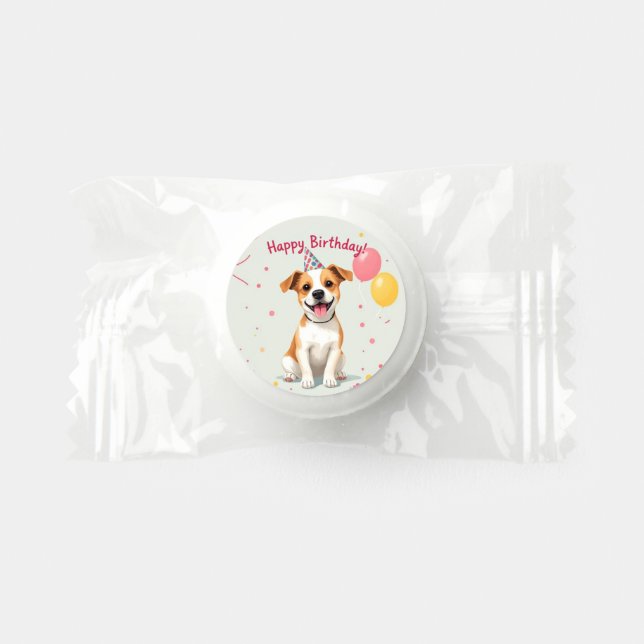 Happy Birthday Dog with Party Hat & Balloons Life Saver® Mints (Front)