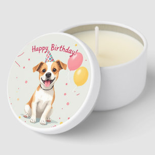 Happy Birthday Dog with Party Hat & Balloons Mini Candle Favors