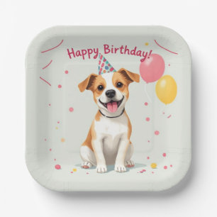 Happy Birthday Dog with Party Hat & Balloons Paper Plates