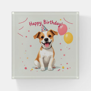Happy Birthday Dog with Party Hat & Balloons Paperweight