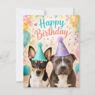 Happy Birthday Dogs in Party Hats Cute Greeting Ca Note Card