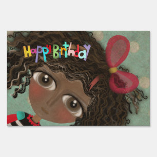 Happy Birthday Doll Cat Yard Sign