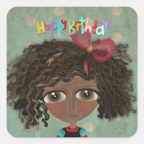 Happy birthday Doll Sunkissed Square Sticker